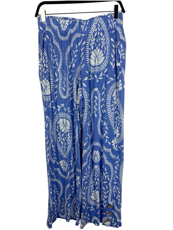 Joie Pants - Women’s Joie 100% Linen Blue and White Wide-Leg Paisley Pants Size M Buttons